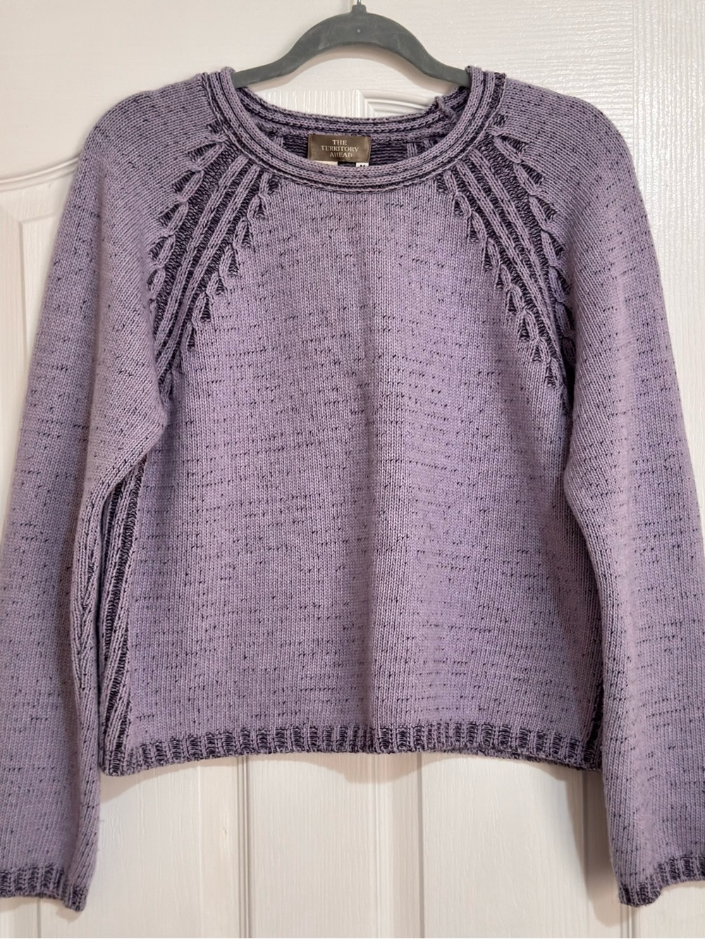 The Territory Ahead Lavender Crewneck Sweater with Leaf Raglan Detail